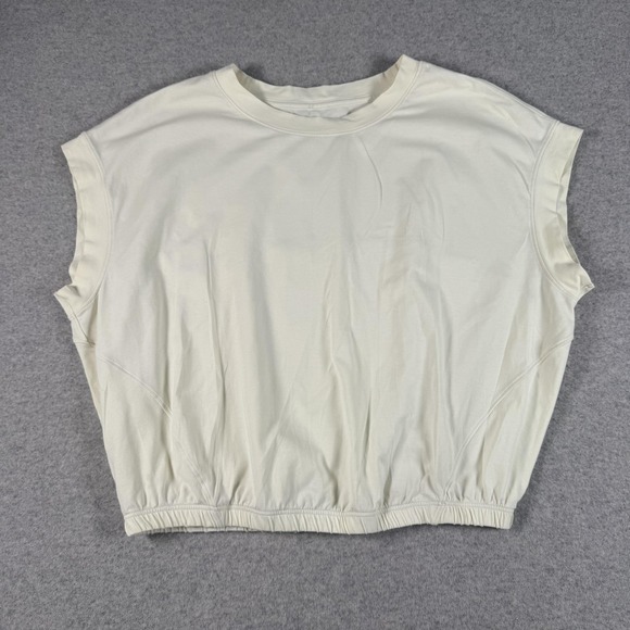 Lululemon Shirt Womens Large Yellow Cropped Sleeveless Elastic Hem Pullover - Picture 1 of 6